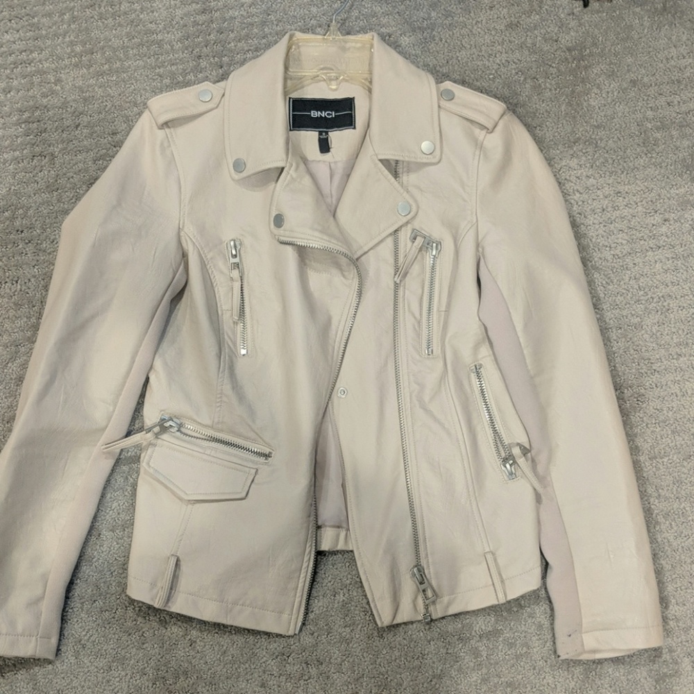 BNCI ivory faux leather moto jacket